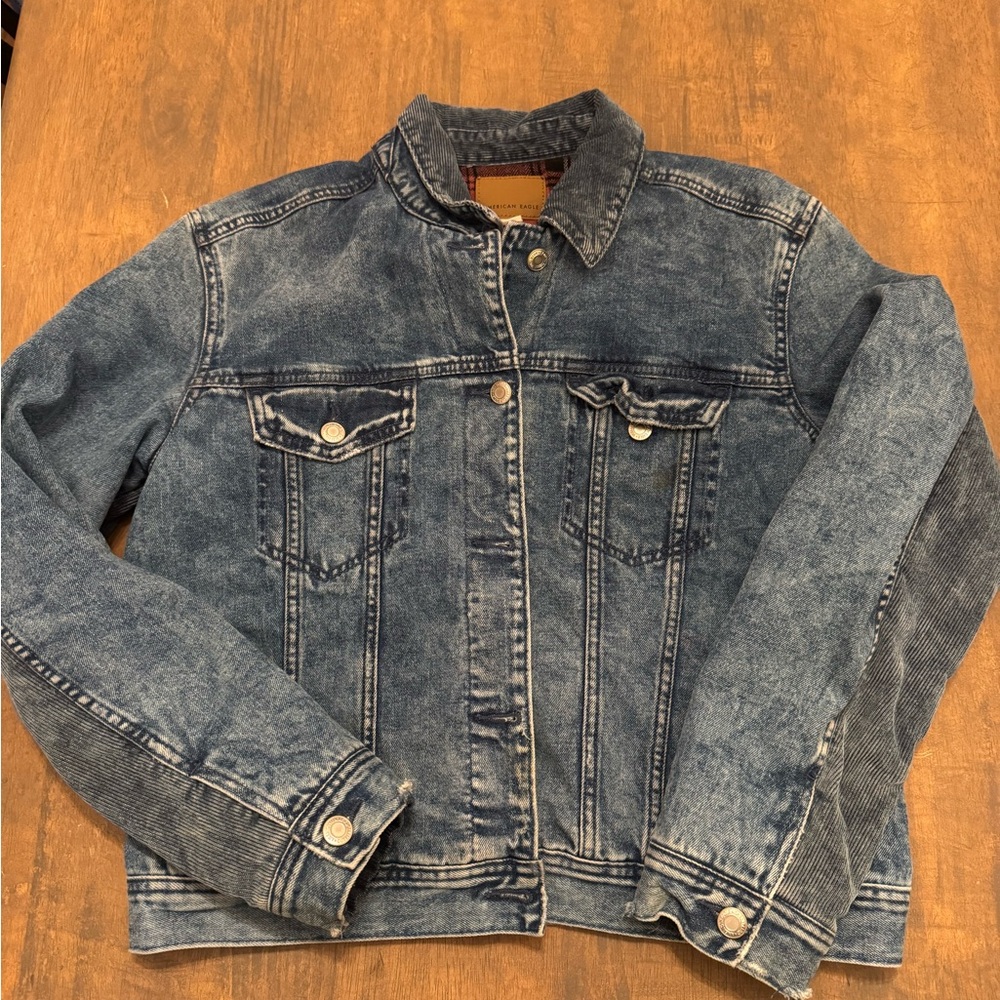 American Eagle Outfitters Plaid Lined Denim Jacket